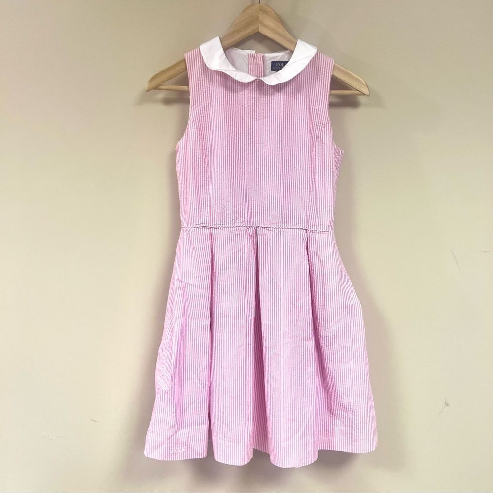Ralph Lauren pink seersucker Pleated Skirt and Peter Pan Collar Sz 16